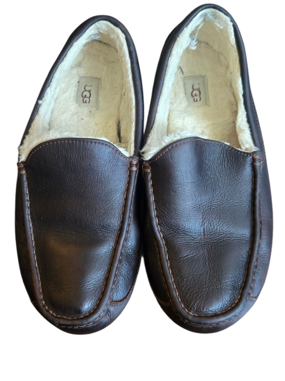 UGG Men’s Ascot Dark Brown Leather Slippers Size 12